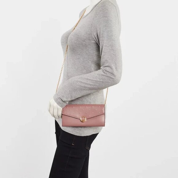 Fendi Dark Pink Studded Leather Continental Wallet On Chain - Picture 2 of 11